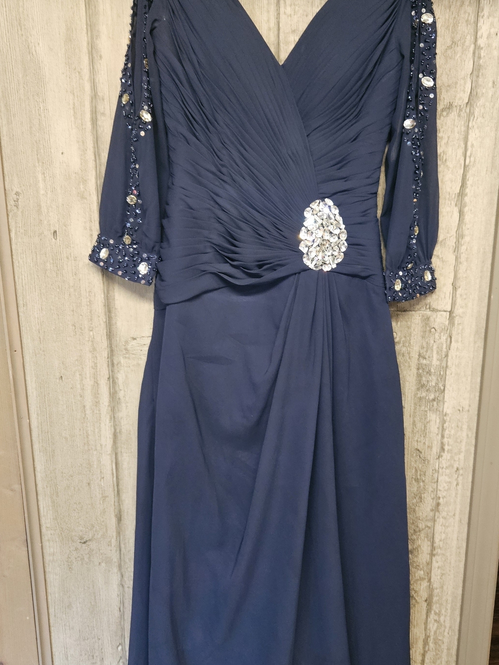 Ts Couture Navy Embellished V-Neck Evening Dress